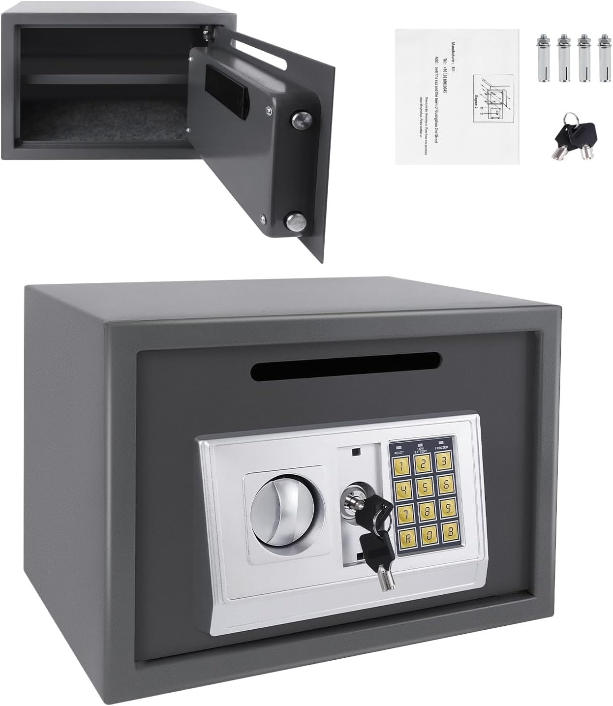 16L Digital Safe Box Coin Slot Cash Deposit Security Safe Grey