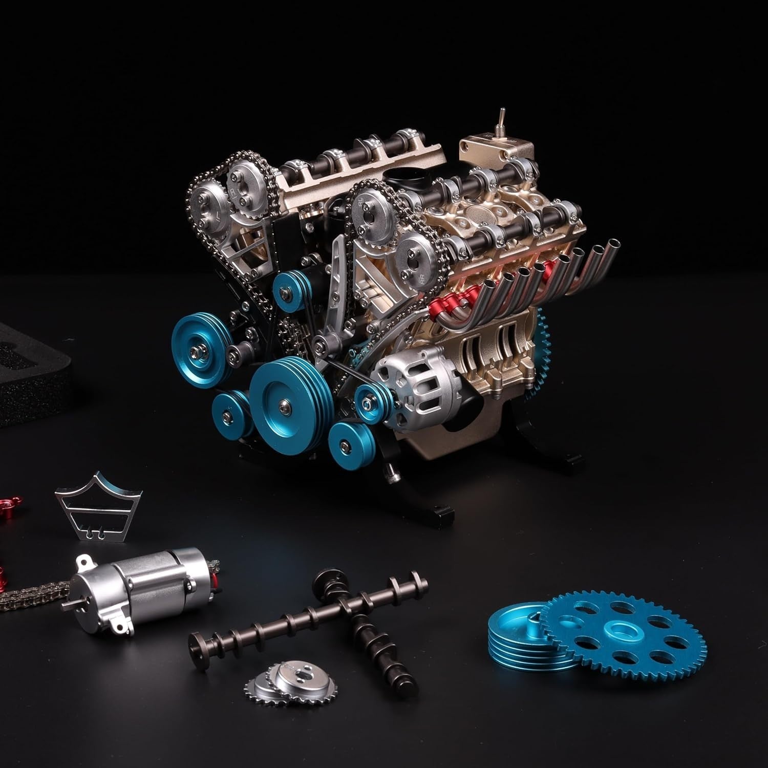 Mechanical V8 Engine Model Kit DIY Metal Assembly, 500+ Pieces, Motorized