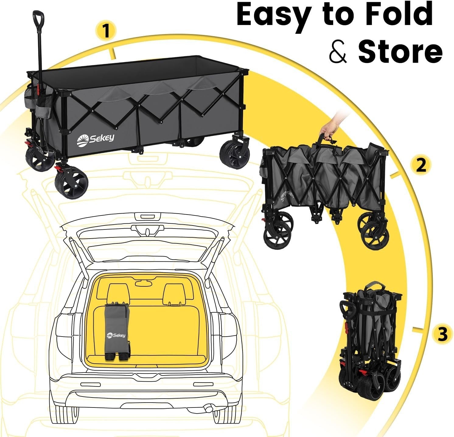 Grey 300L Folding Camping Wagon 150kg Heavy Duty All Terrain Festival Beach Cart