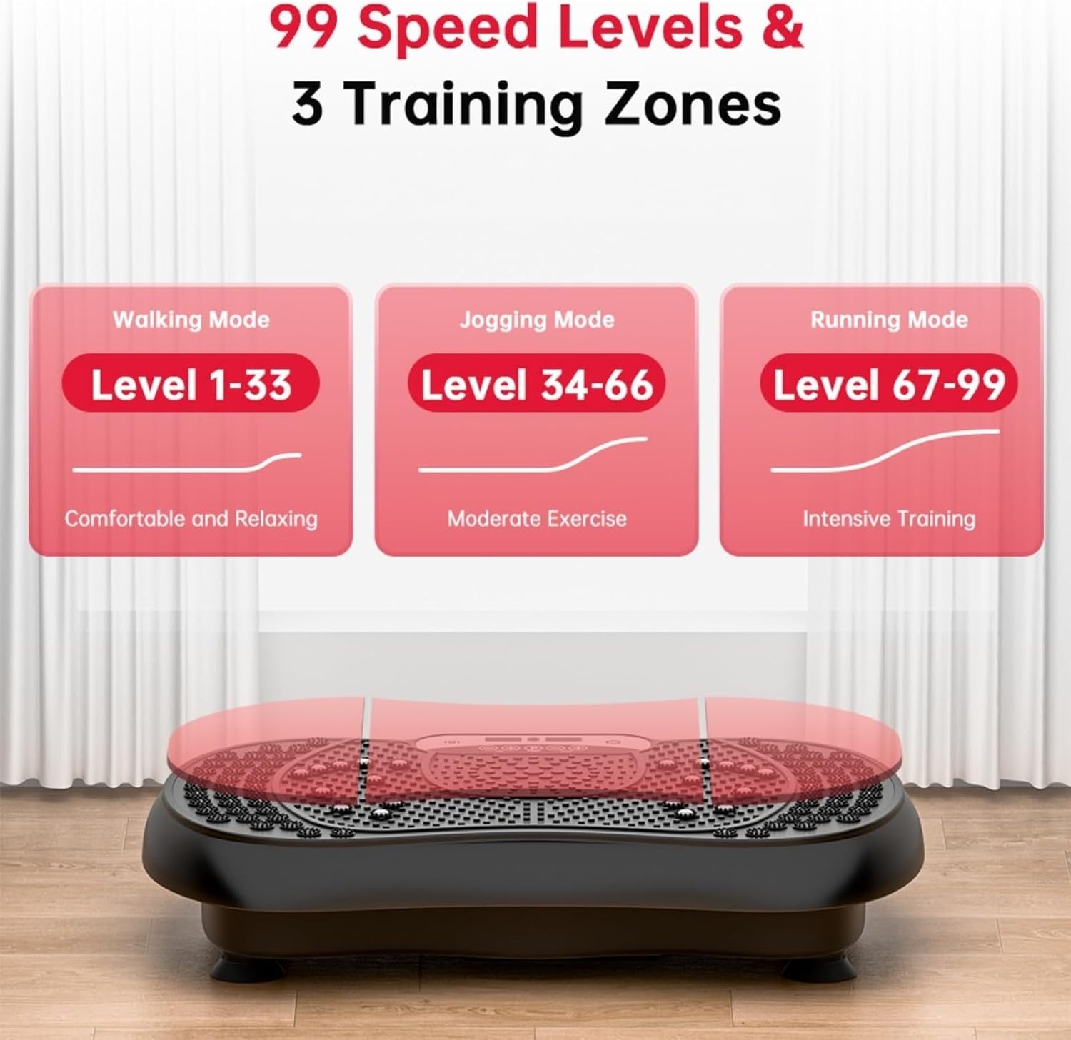 Black Vibration Plate Exercise Machine 99 Speeds Bluetooth Fat Burn