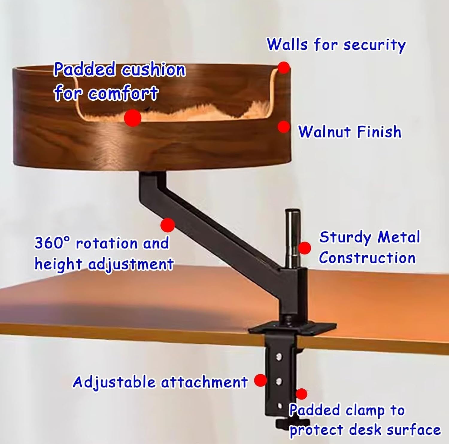 360° Rotating Wooden Cat Desk Bed Adjustable Elevated Cat Perch