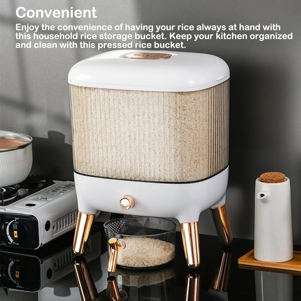 10KG Press Rice Bucket Dispenser Airtight Transparent Grain Storage Box