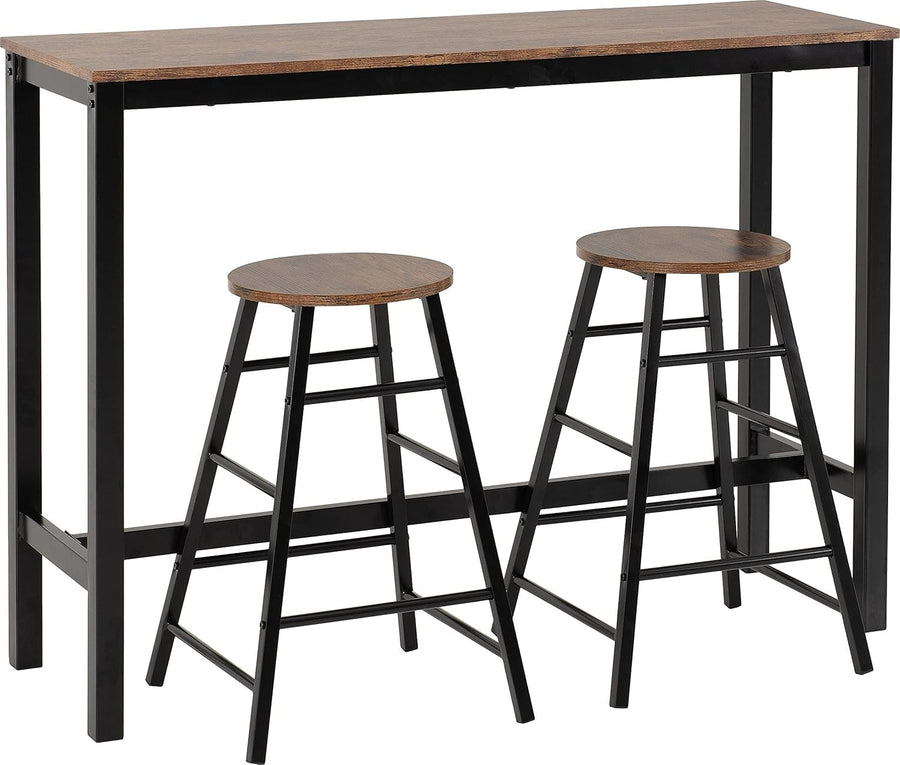 3 Piece Bar Table Set with 2 Stools Acacia Wood Effect Space Saving Dining Black