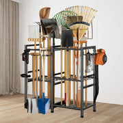 3-Tier Mobile Garden Tool Rack Metal Storage Holder for Shovels Rakes Brooms