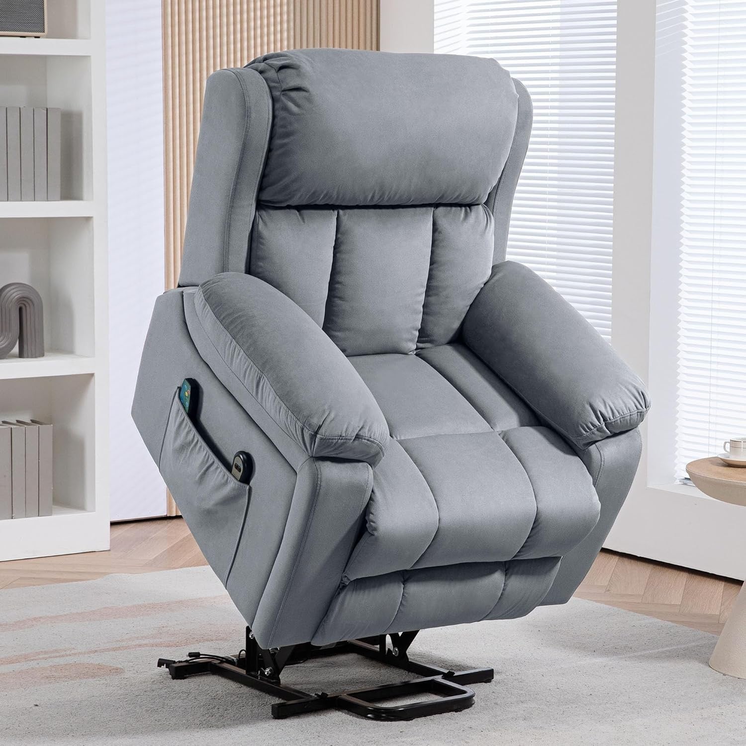 Power Lift Recliner Chair Heat Massage 135° Recline Pocket Spring Leathaire Grey