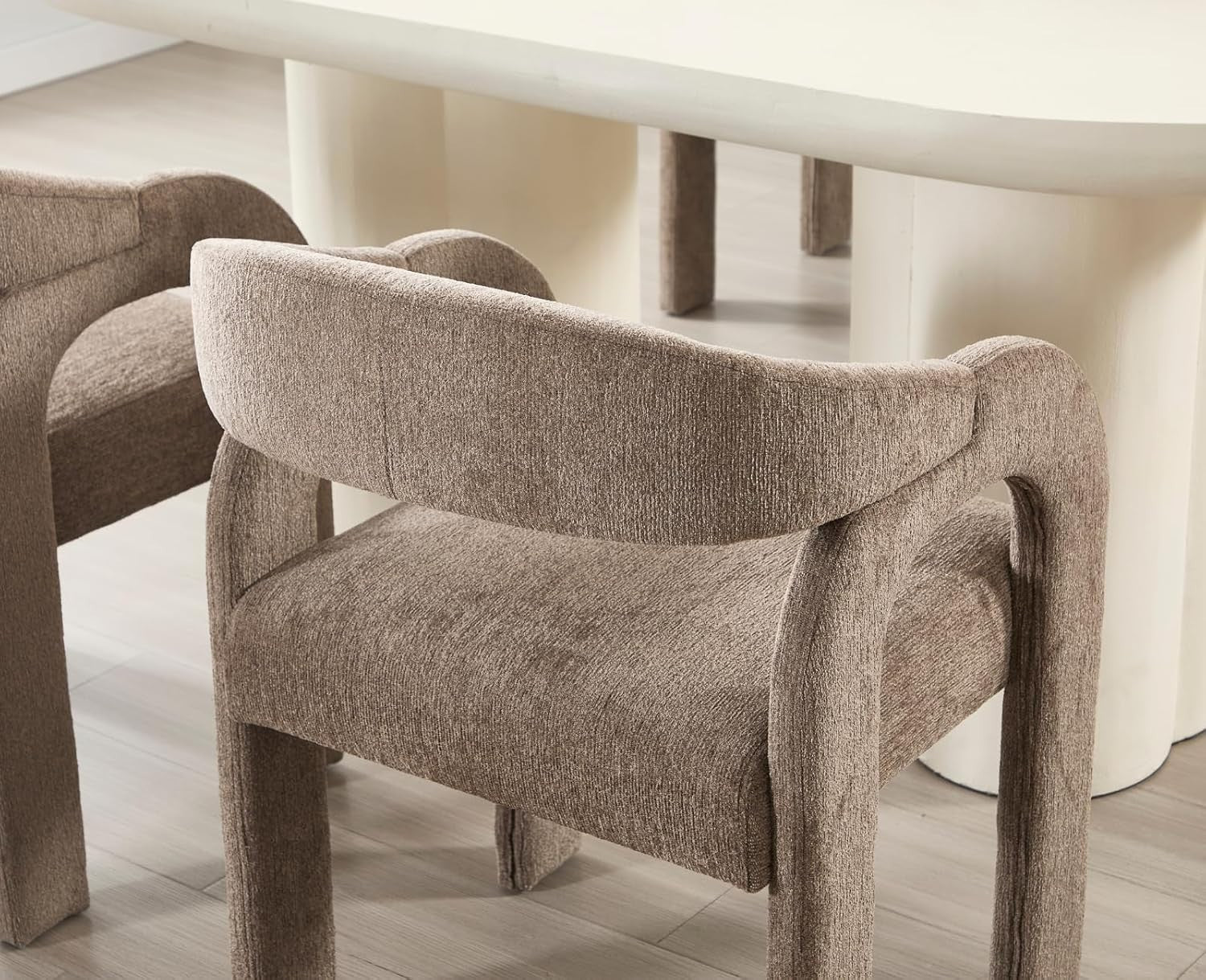 Brown Modern Dining Chairs Set of 2, Upholstered Armrest Tub Seats