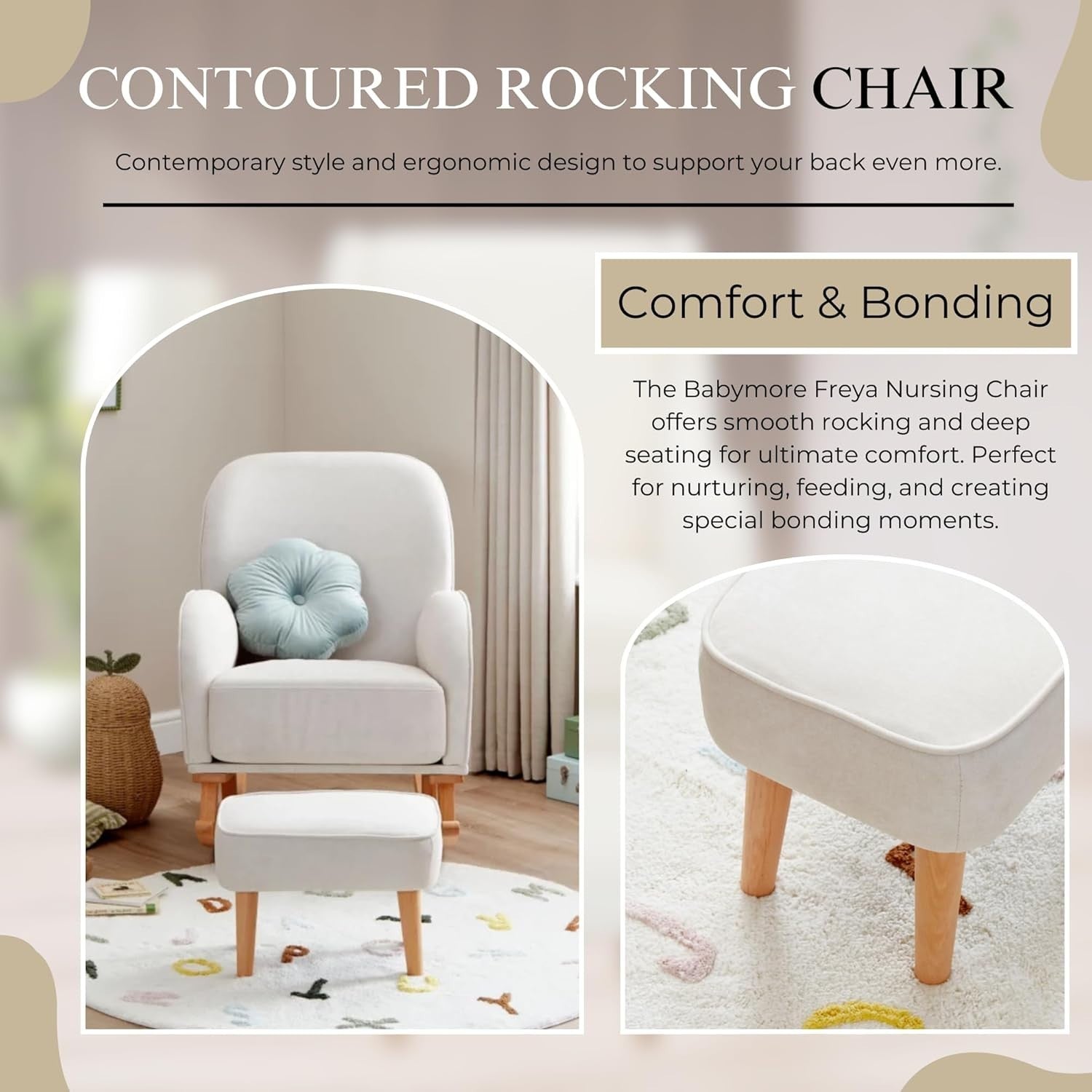 Cream Nursery Rocking Chair w/ Footstool – Plush Comfort for Baby Room