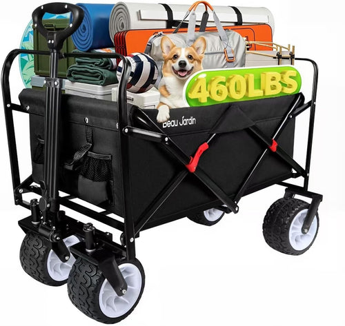 Heavy Duty 460lbs Folding Wagon 260L Collapsible Cart w/ All-Terrain Wheels