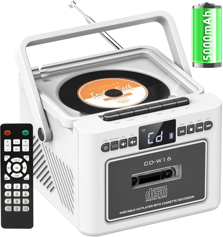 Boombox CD Cassette Player Bluetooth FM Radio USB AUX Rechargeable