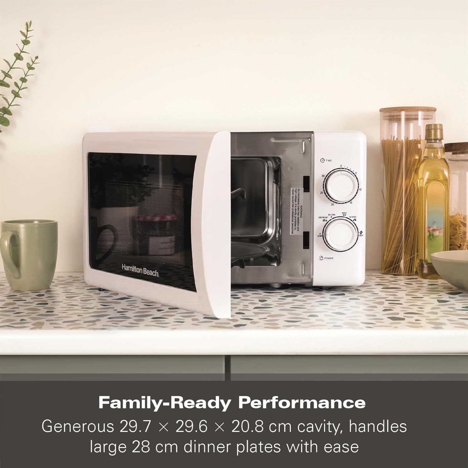 Hamilton Beach 20L Microwave 700W 5 Power Levels Manual White Stainless