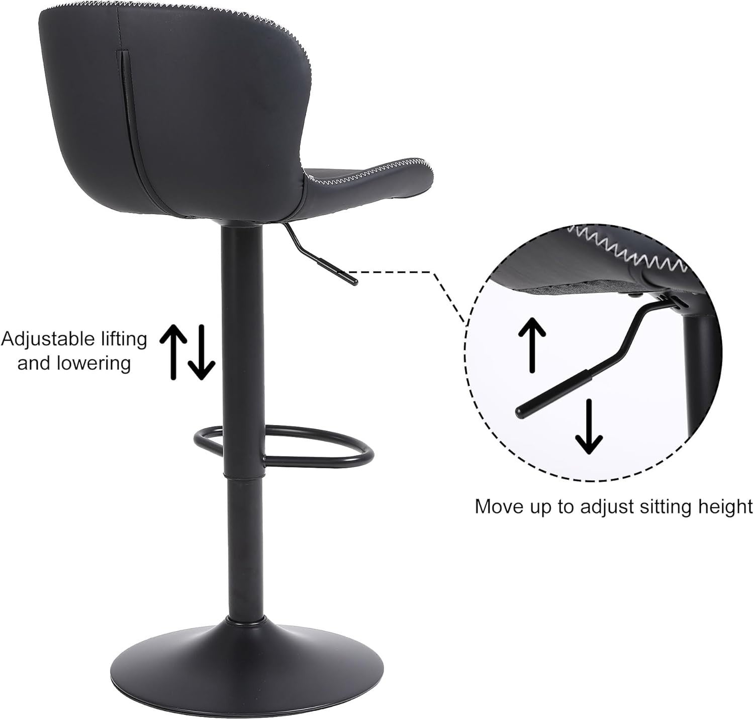 Black PU Leather Bar Stools Set of 4 | Adjustable Swivel Counter Chair
