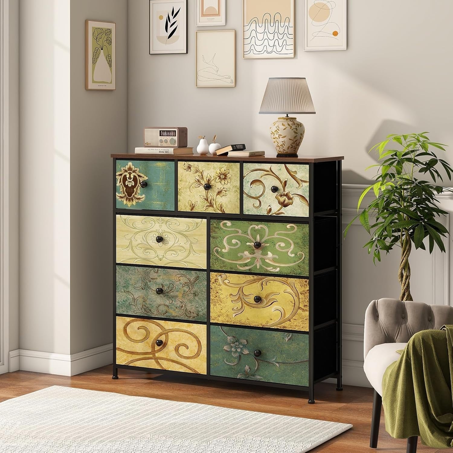 9 Drawer Fabric Chest Lightweight Storage Organizer Bedroom Living Room