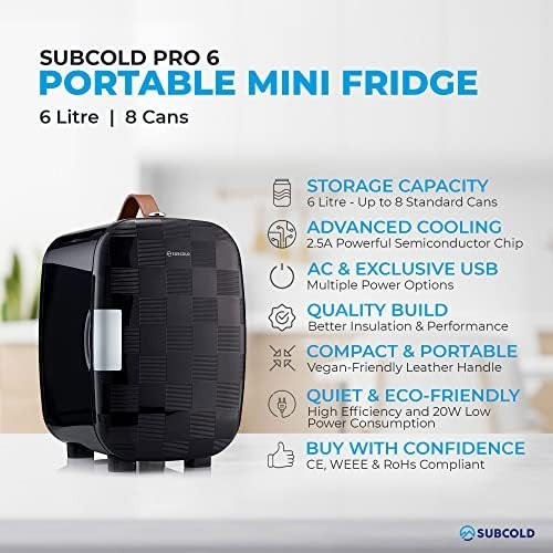 6L Mini Fridge Cooler USB & AC Portable for Bedroom Car Office Black
