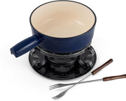 Cast Iron Cheese Fondue Set 9 Piece 2L Deep Blue Chocolate Pot