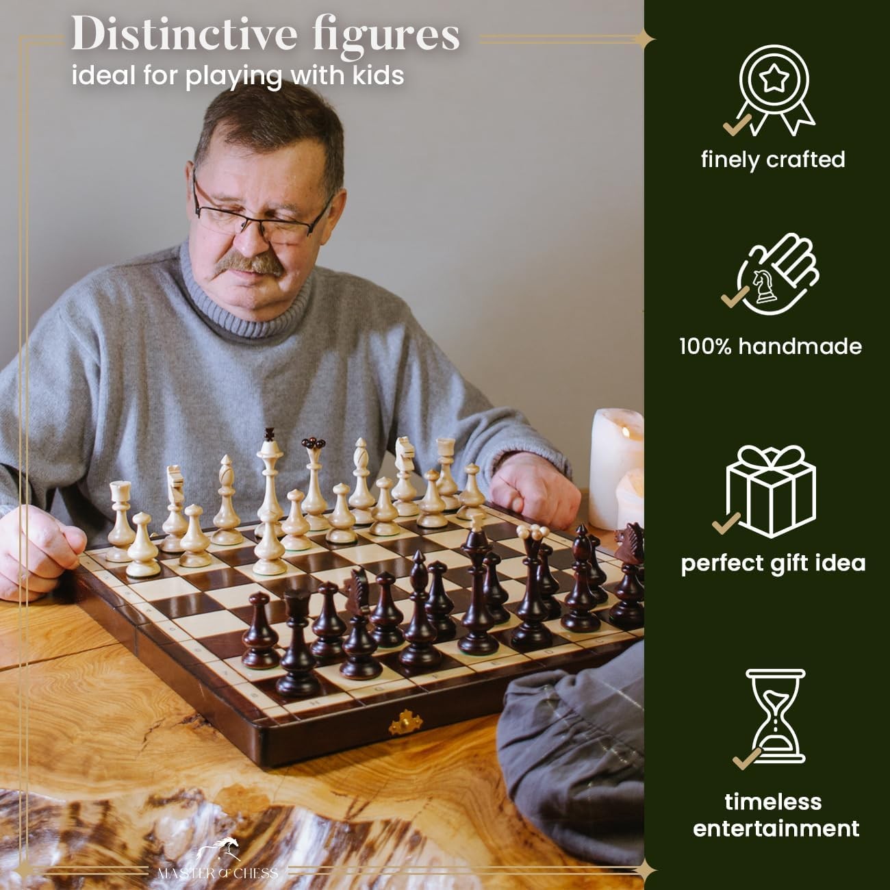 46cm Large Wooden Chess Set | Outlander Style Board | Premium Handmade Pieces