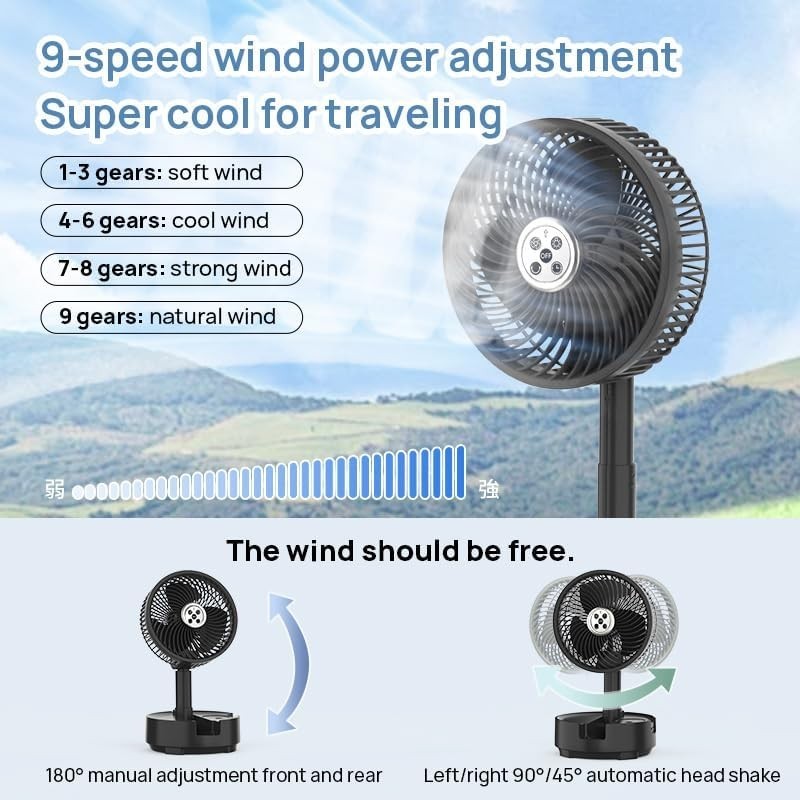 8-Inch Portable Fan – Wireless Rechargeable w/ LED Light & Remote for Travel