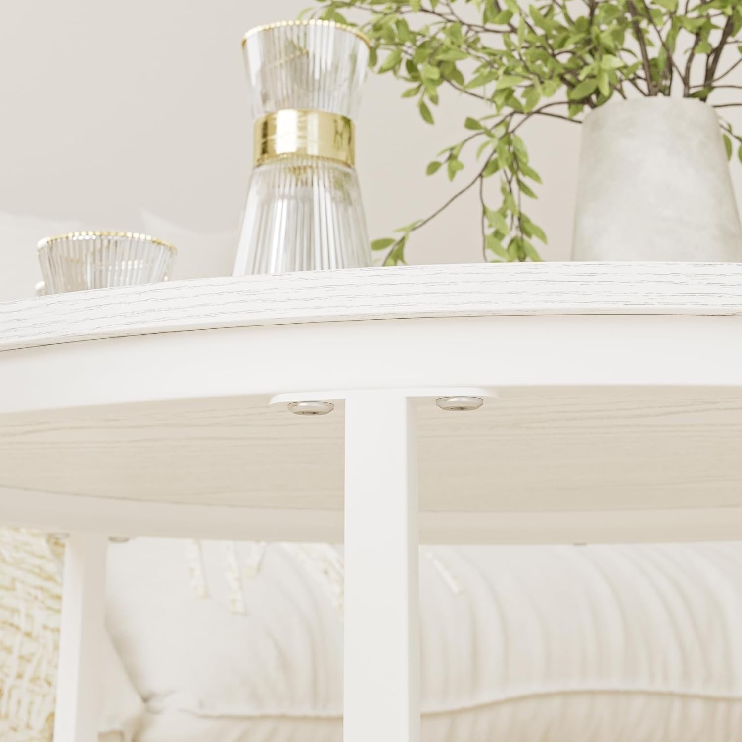 Round Nesting Coffee Tables Set of 2 – Grey Top Black Frame, Space- White.