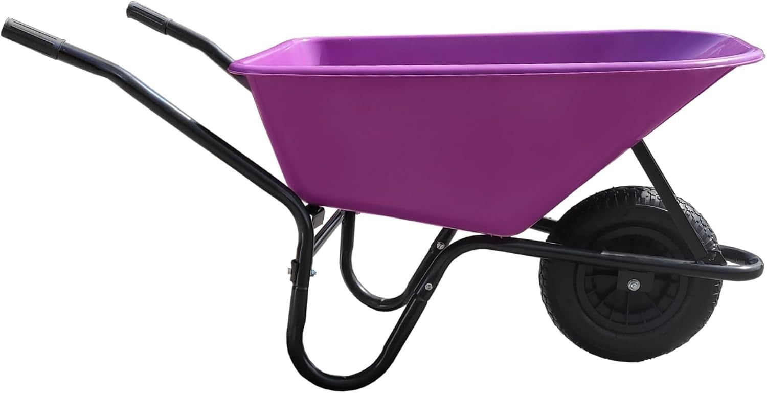 110L Purple Plastic Garden Wheelbarrow – Heavy Duty Frame w/ 150kg Load Capacity