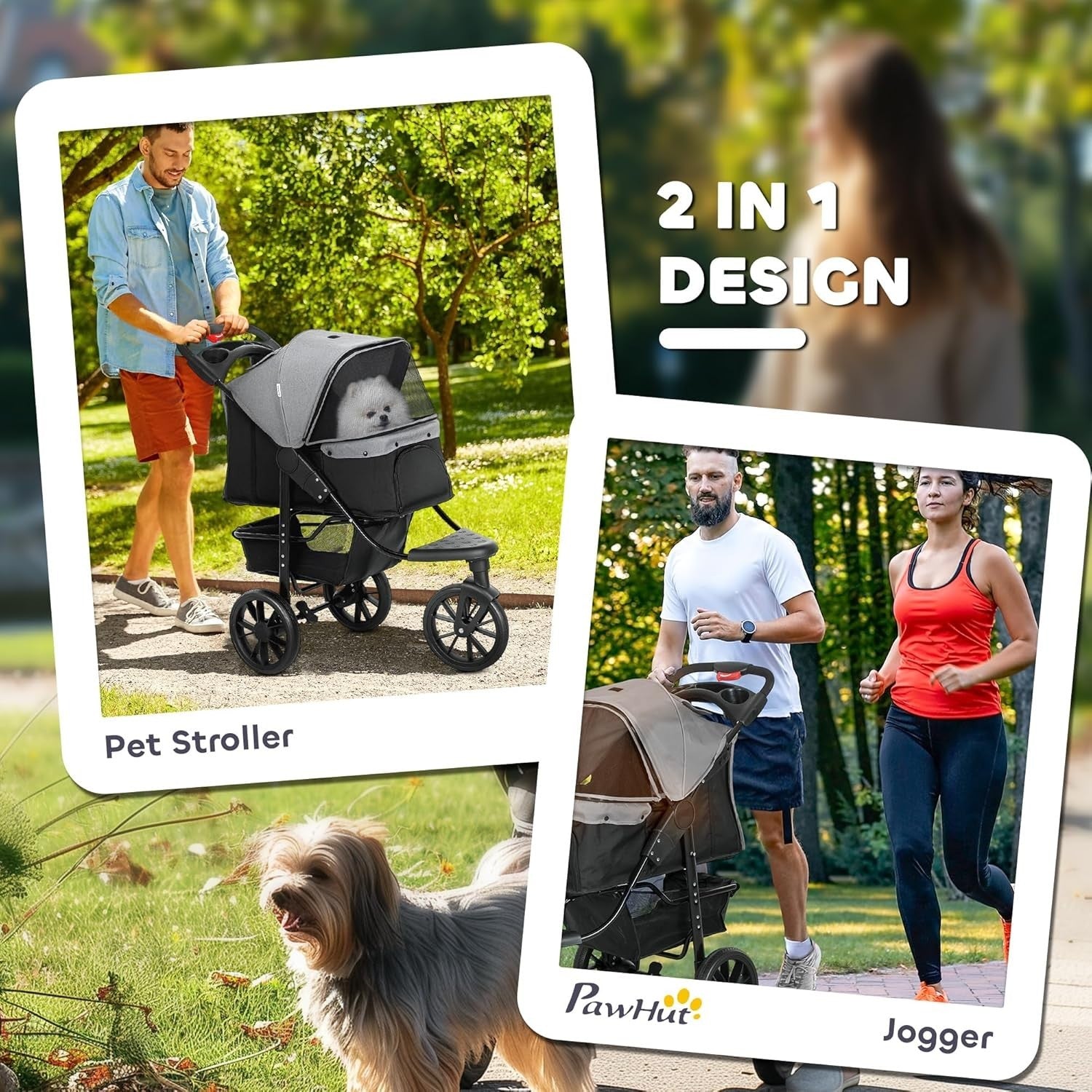 Foldable 3-Wheel Pet Stroller Grey Dog Pram Small Dogs Cats Pushchair