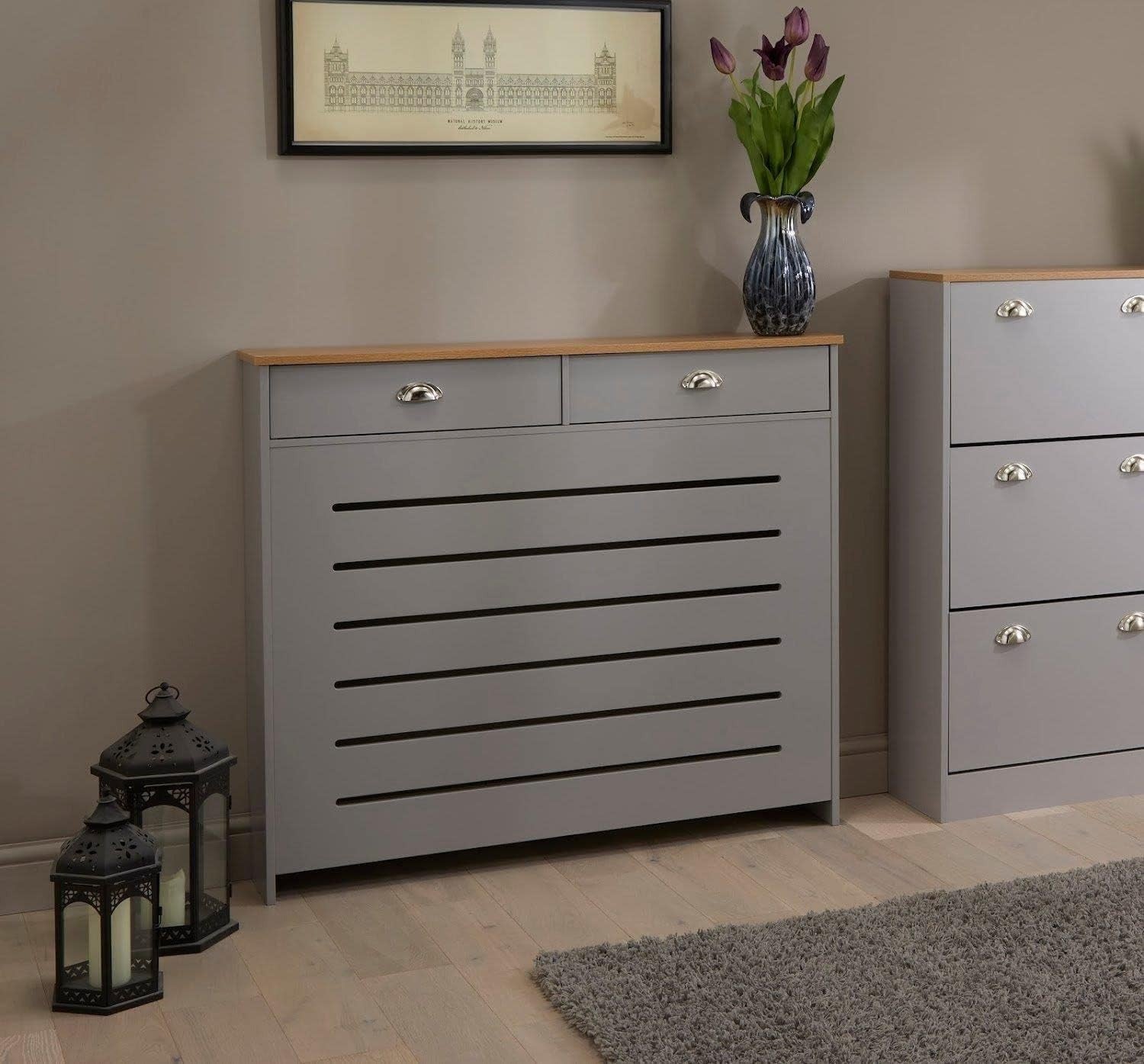 Grey Radiator Cover Cabinet with Storage Drawers Modern MDF Unit, Medium