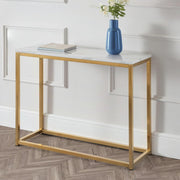 White Marble Console Table with Gold Legs – Stylish Entryway Storage