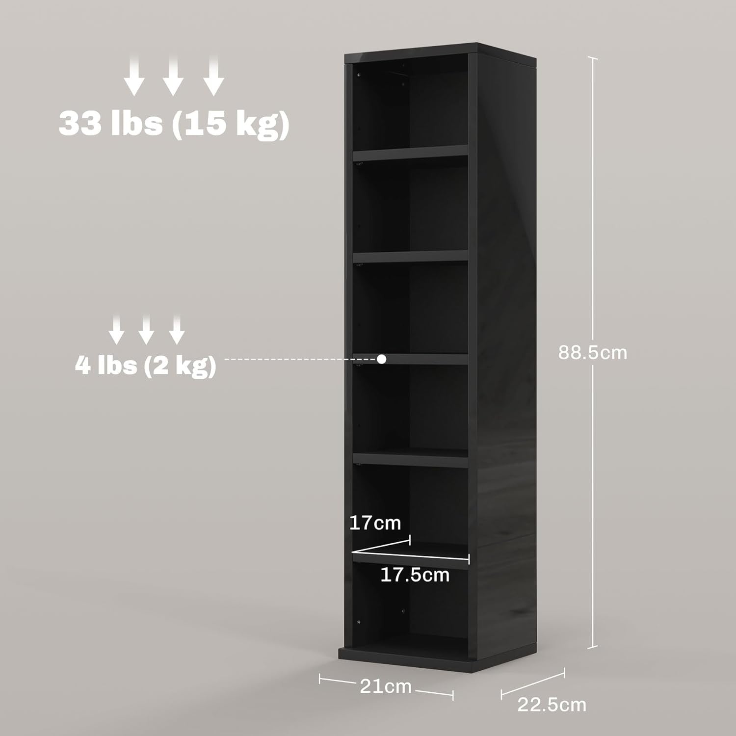 Set of 2 High Gloss Black Media Storage Towers – Adjustable CD DVD Blu-Ray Racks