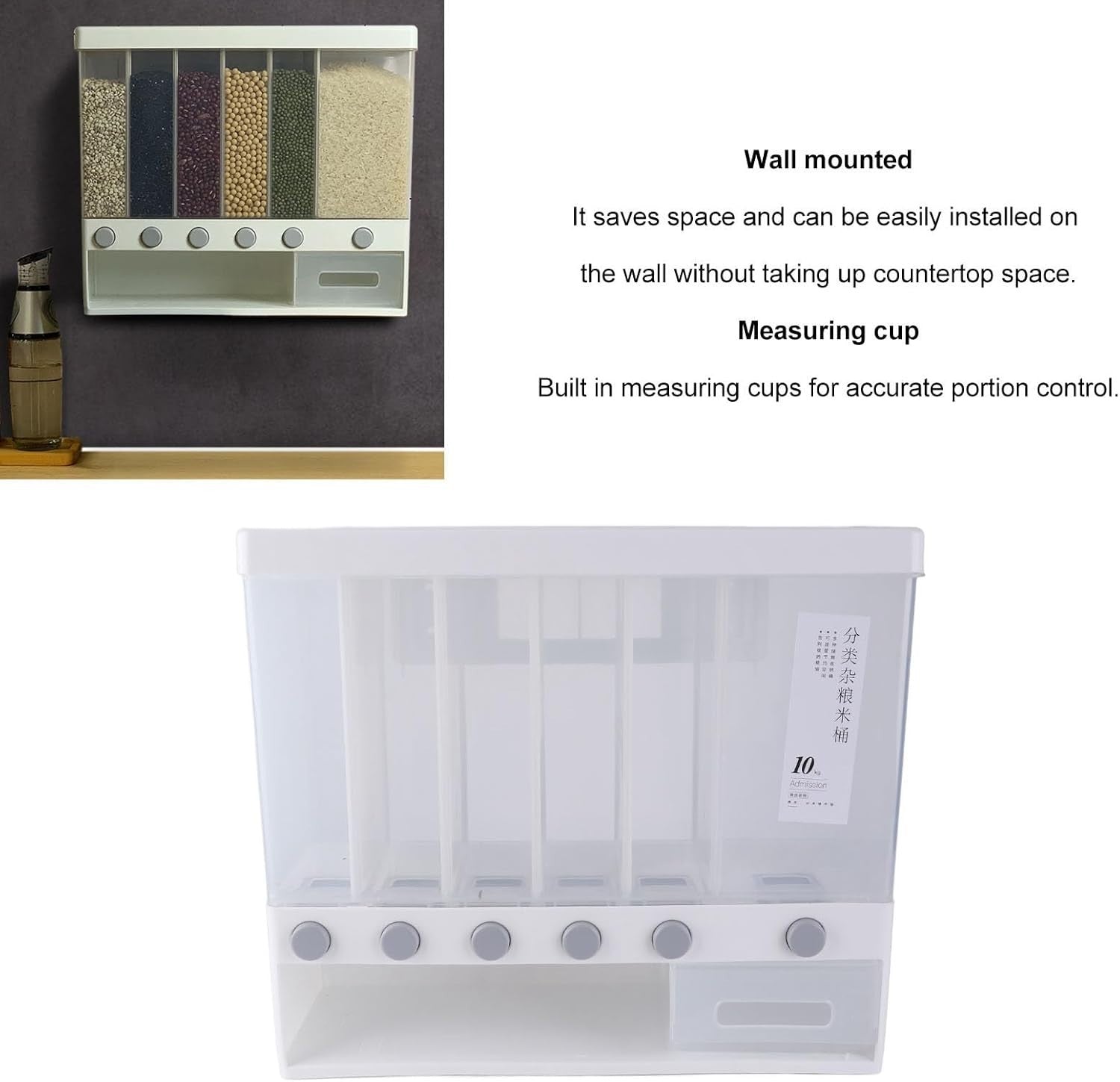 Wall Mounted Rice Dispenser Airtight Grain Storage Box 40cm