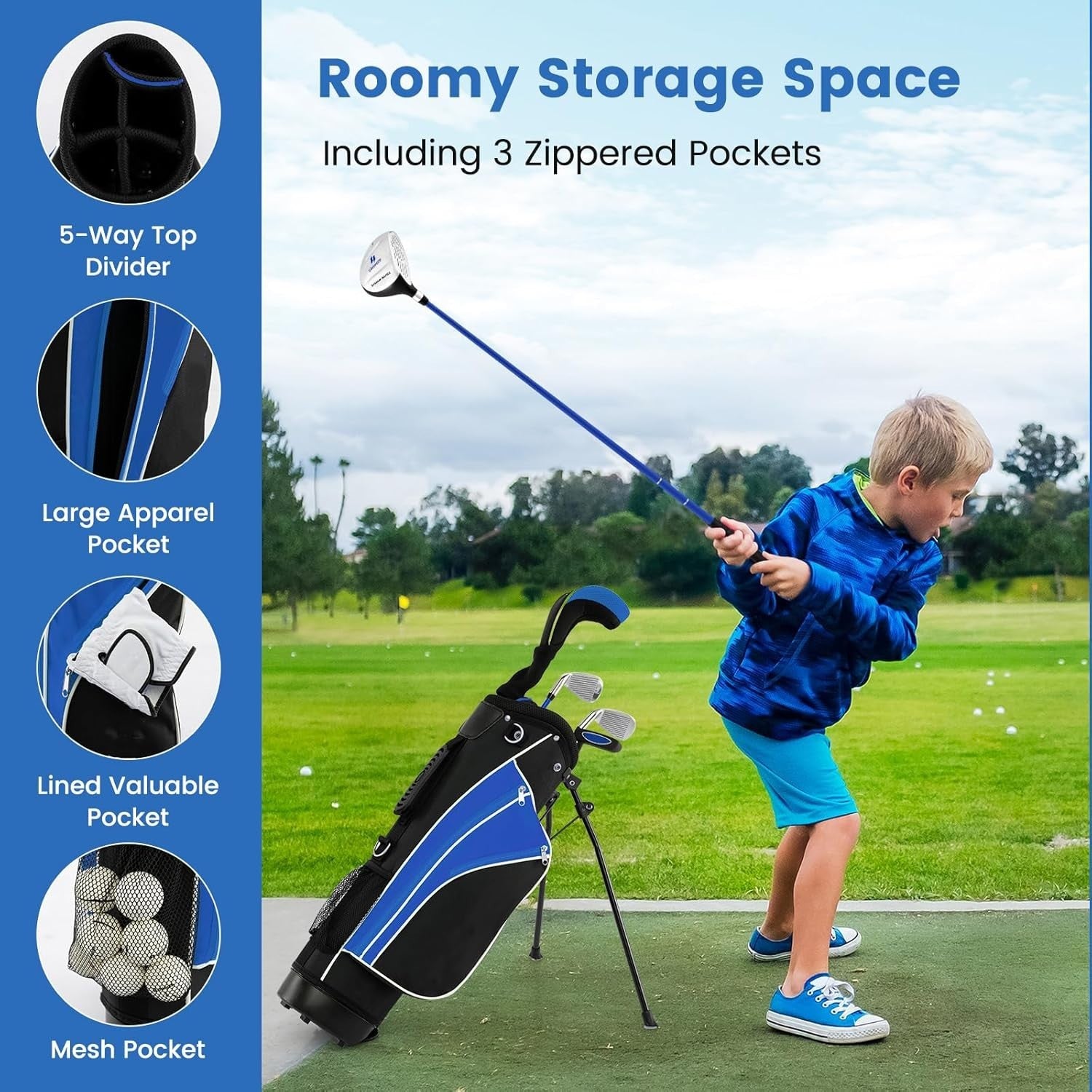 Kids Golf Club Set Ages 8–10 Right Hand Fairway Irons Putter Stand Bag