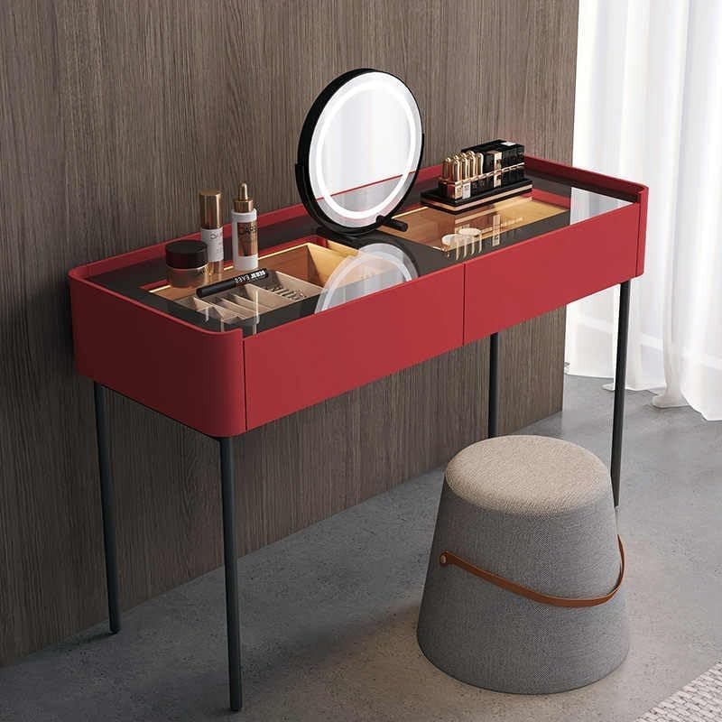 Minimalist Vanity Table Dresser Red Lacquer Makeup Desk W/ Digital Security Draw