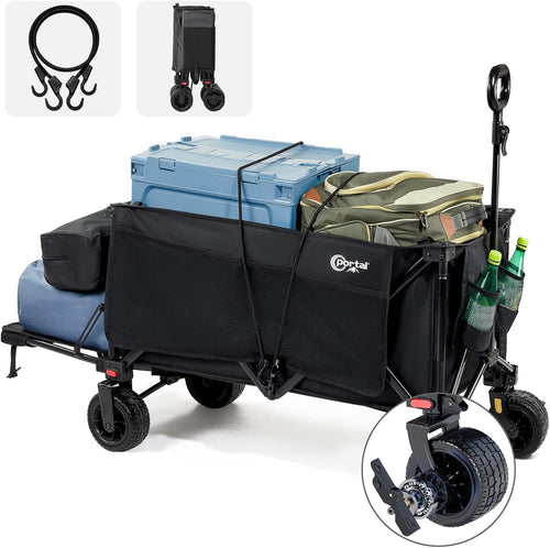 Black 300L Festival Trolley Heavy Duty Folding Wagon w/ Tailgate & Big Wheels