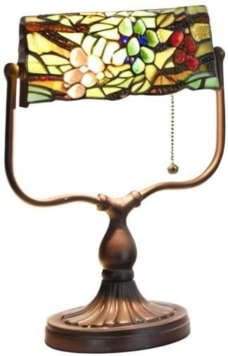 Vintage Tiffany Style Stained Glass Banker Desk Lamp 14" for Reading