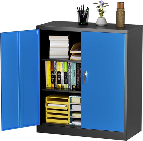 Lockable Metal Storage Cabinet 90cm Steel Office Tool Cupboard Shelves