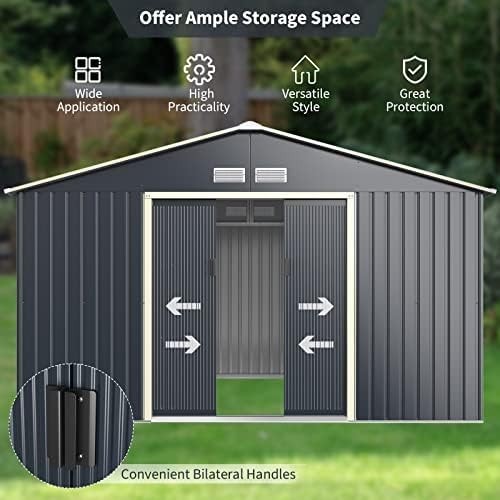 Metal Garden Shed 11x8FT Outdoor Storage with Sliding Doors & 4 Air Vents Grey