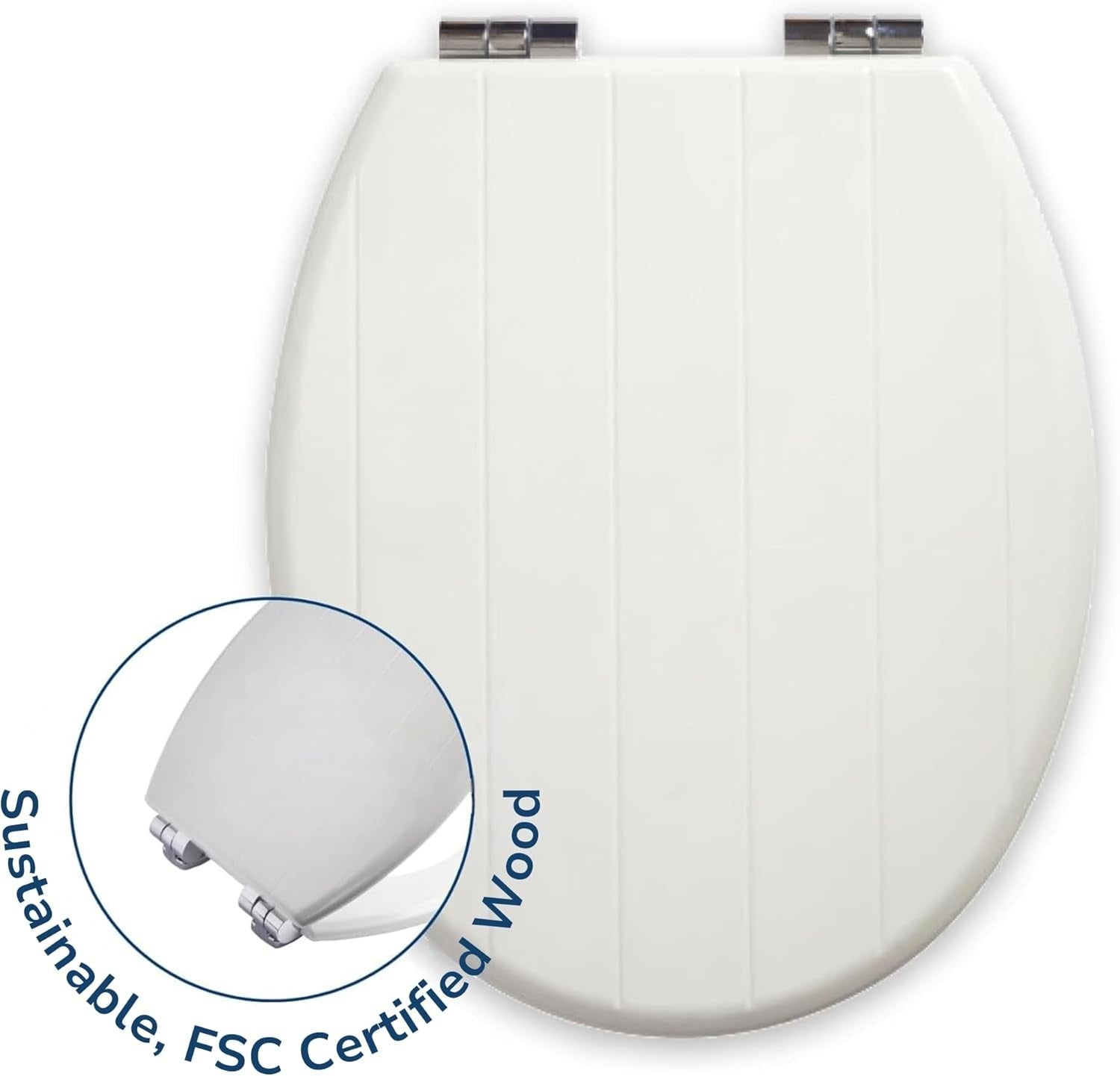 Cottage Ultra-Fix White Wooden Toilet Seat Soft Close Chrome Hinges