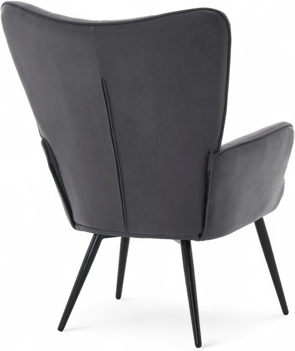 Grey Faux Leather Wingback Accent Chair Tufted Lounge Armchair