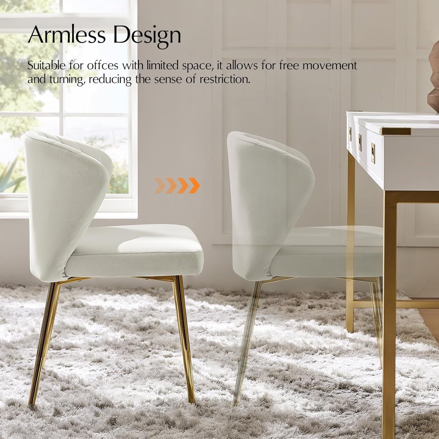 White Velvet Modern Dining & Vanity Chair – Upholstered Seat with Metal Legs