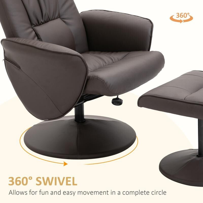 Luxury Recliner Armchair w/ Footstool Swivel Faux Leather Lounge Seat