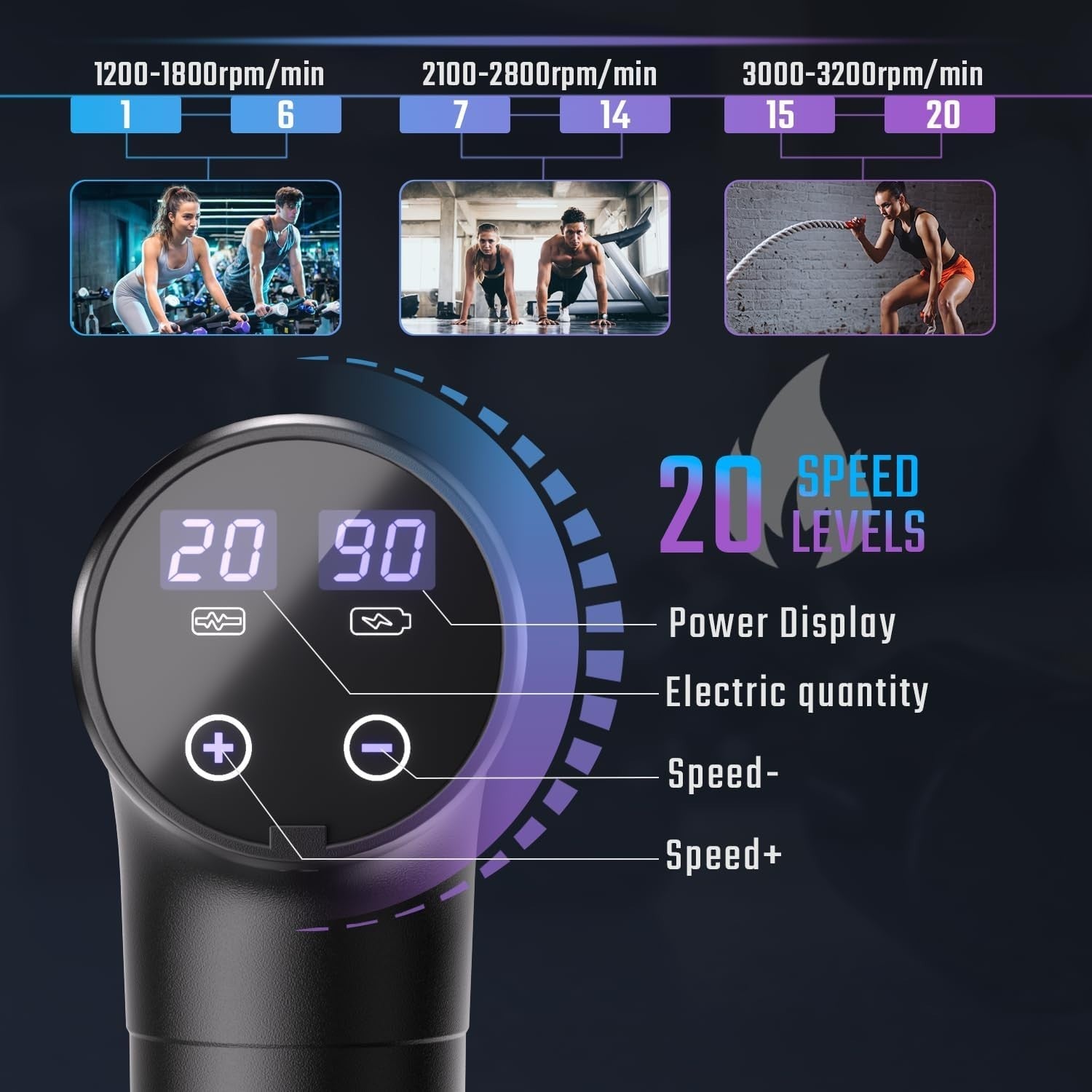 Percussion Massage Gun Deep Tissue 20 Speeds LCD Muscle Recovery Kit