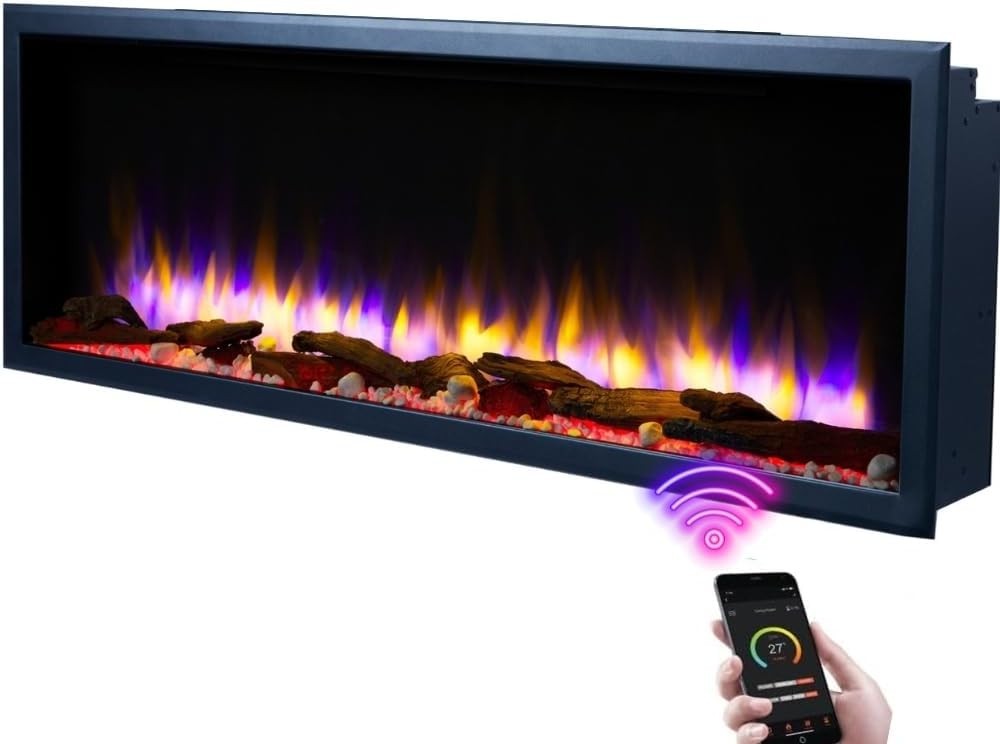 48" Slim Built In Electric Fireplace WiFi LED Fire App Remote Wall Mount
