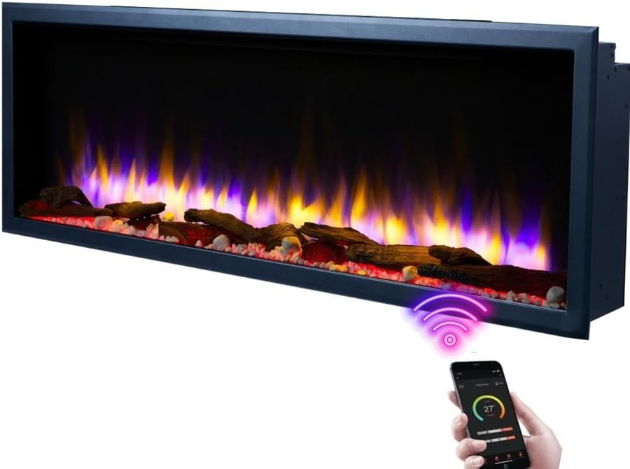 48" Slim Built In Electric Fireplace WiFi LED Fire App Remote Wall Mount
