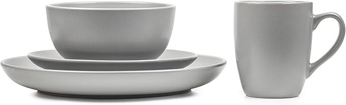 16 Piece Grey Dinnerware Set for 4 Ceramic Plates Bowls Mugs Modern