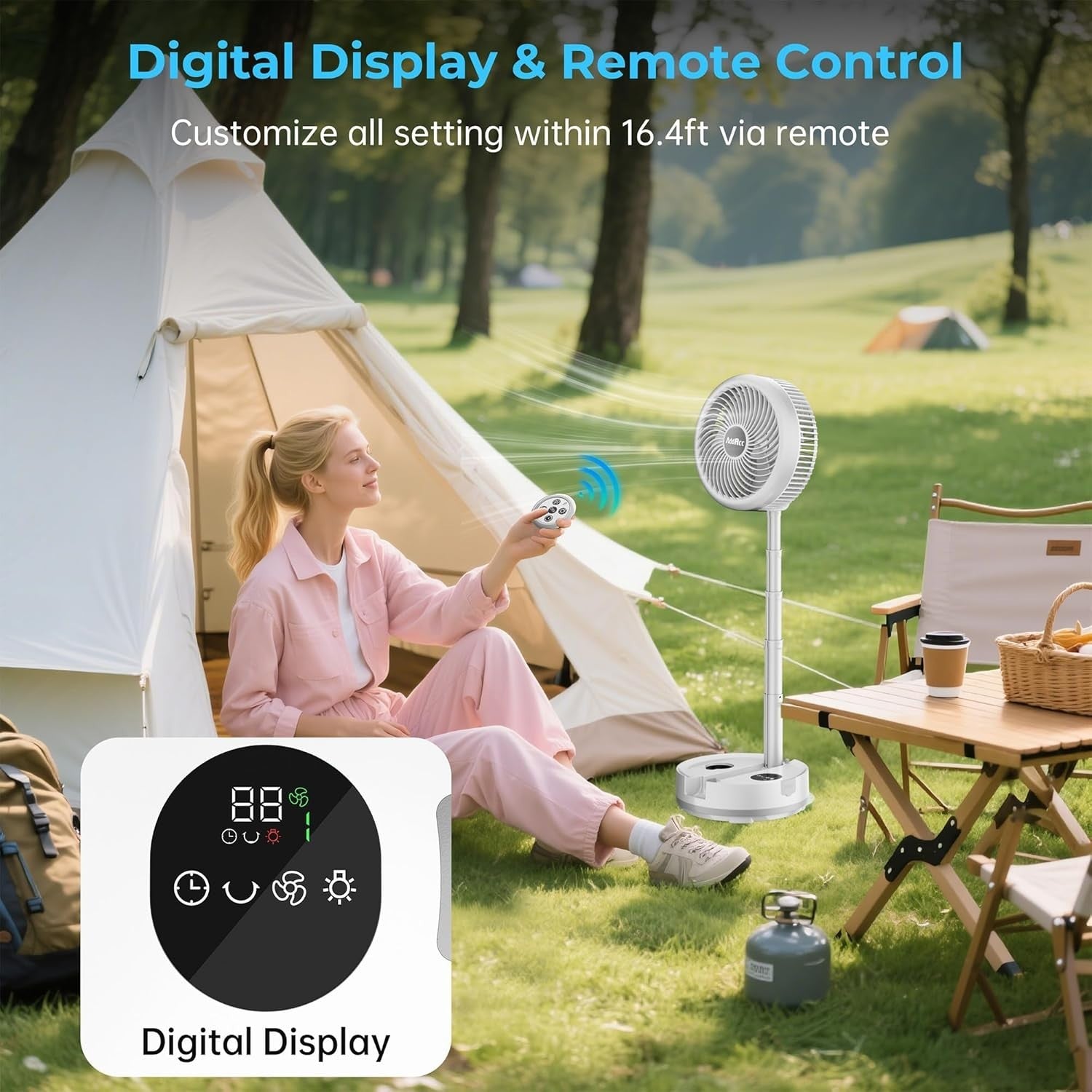Rechargeable 40000mAh Foldable Floor Fan – 9-Speed Quiet Oscillating Fan White