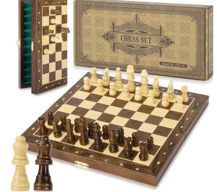 Luxury Wooden Magnetic Chess Set | 30x30cm Folding Board with Extra Queens