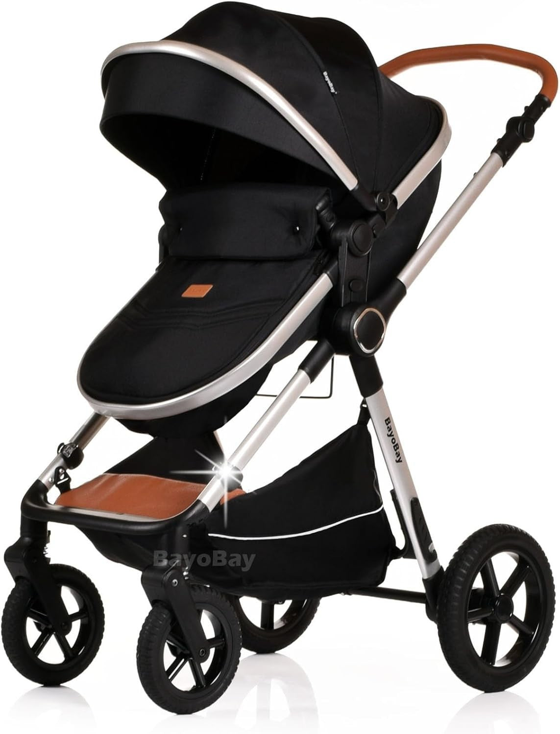 3in1 Baby Pram Travel System Pushchair with Car Seat Foldable Black Silver