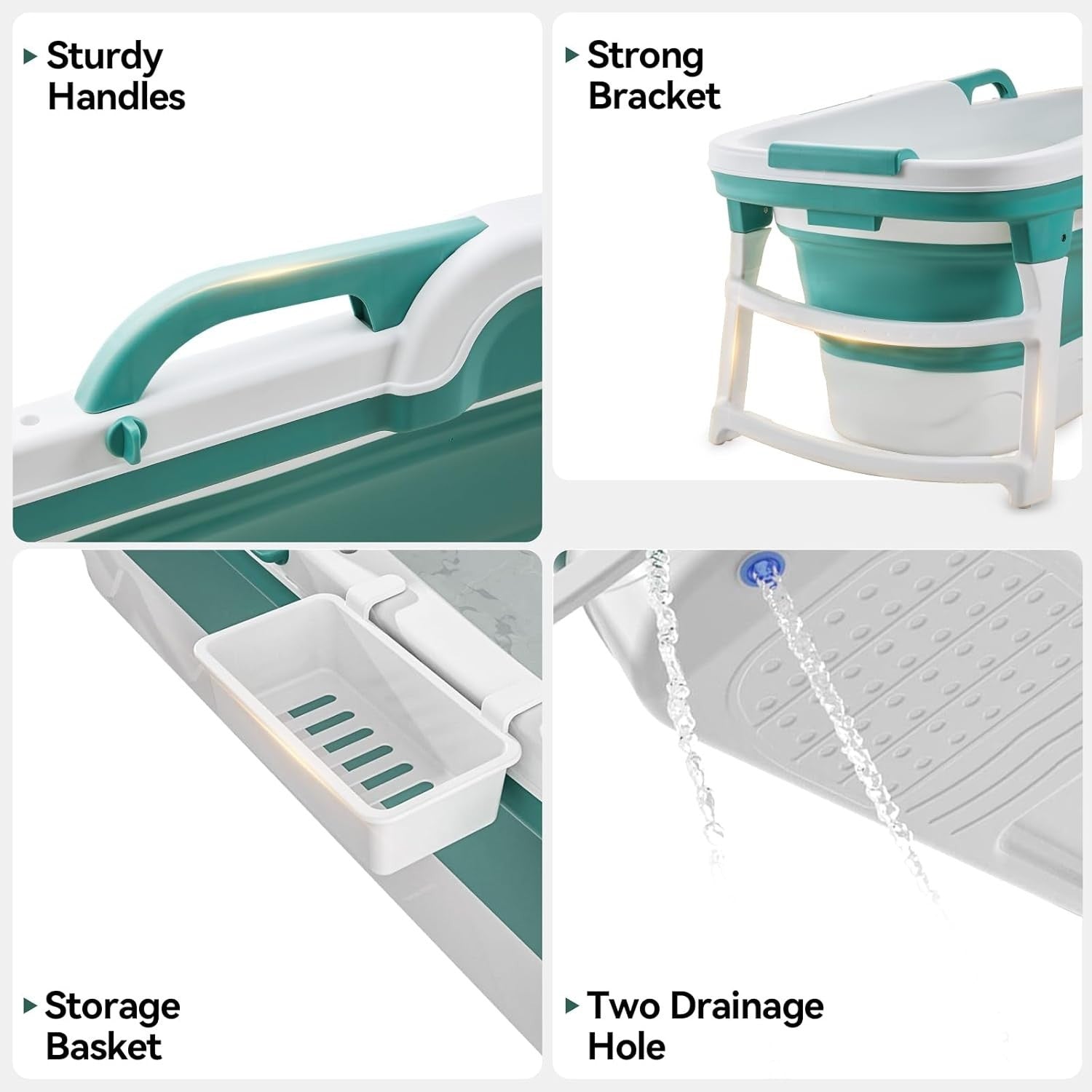 Foldable Adult Bathtub 152x62x54cm Portable Spa Bath with Cover – Green