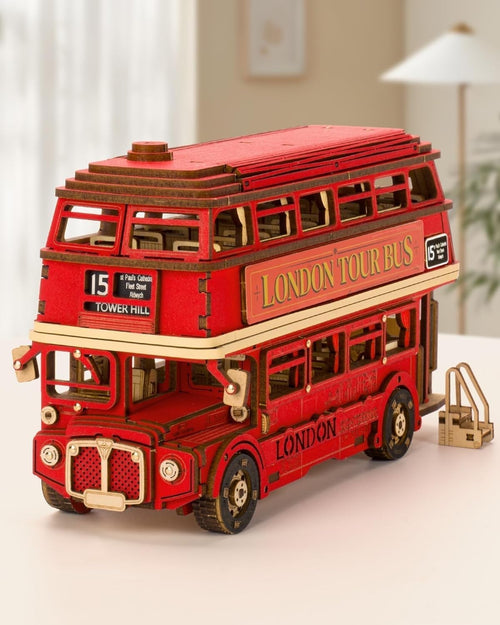 3D Wooden London Bus Puzzle Model Kit, Easy DIY Craft with Realistic Detail