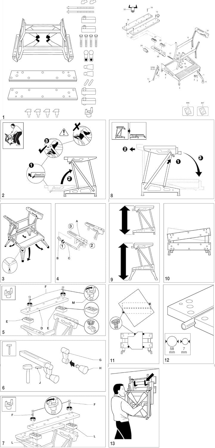 Heavy Duty Dual-Height Sawhorse Workbench with Steel Frame 250kg Capacity