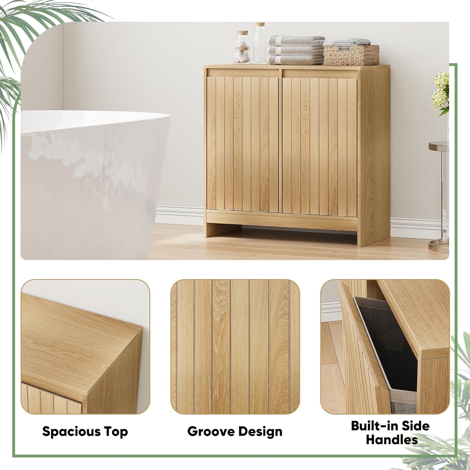 Double Tilt Out Laundry Cabinet with 2 Baskets Wooden Bathroom Storage