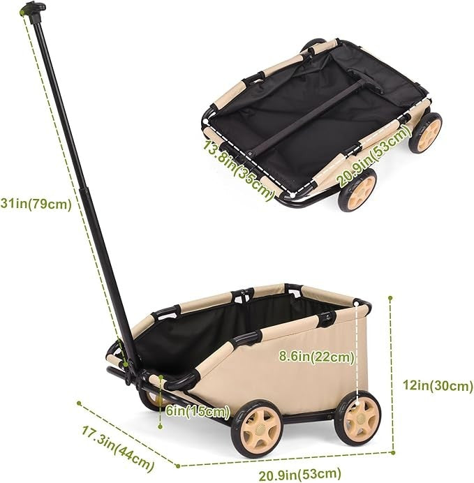 Pull Along Pet Wagon Mini Dog Travel Cart Foldable Wheels Khaki