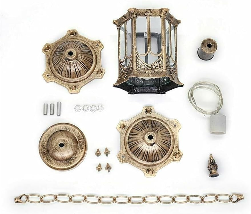 Vintage Outdoor Hanging Lantern, Antique Gold Waterproof Porch Light
